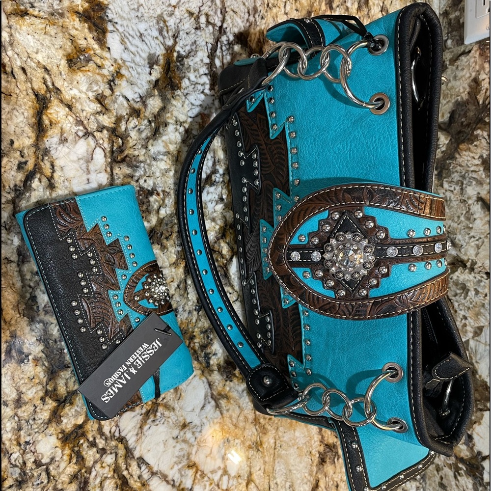 Brand new cowgirl turquoise purse with wallet